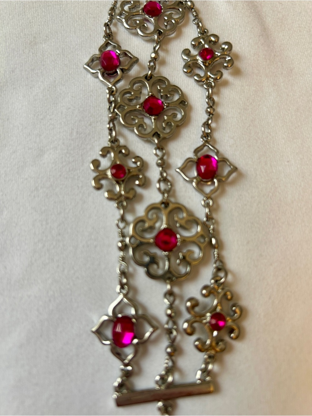 White House Black Market Silver-Tone Pink Gem Floral Necklace & Bracelet Set - Picture 5 of 7